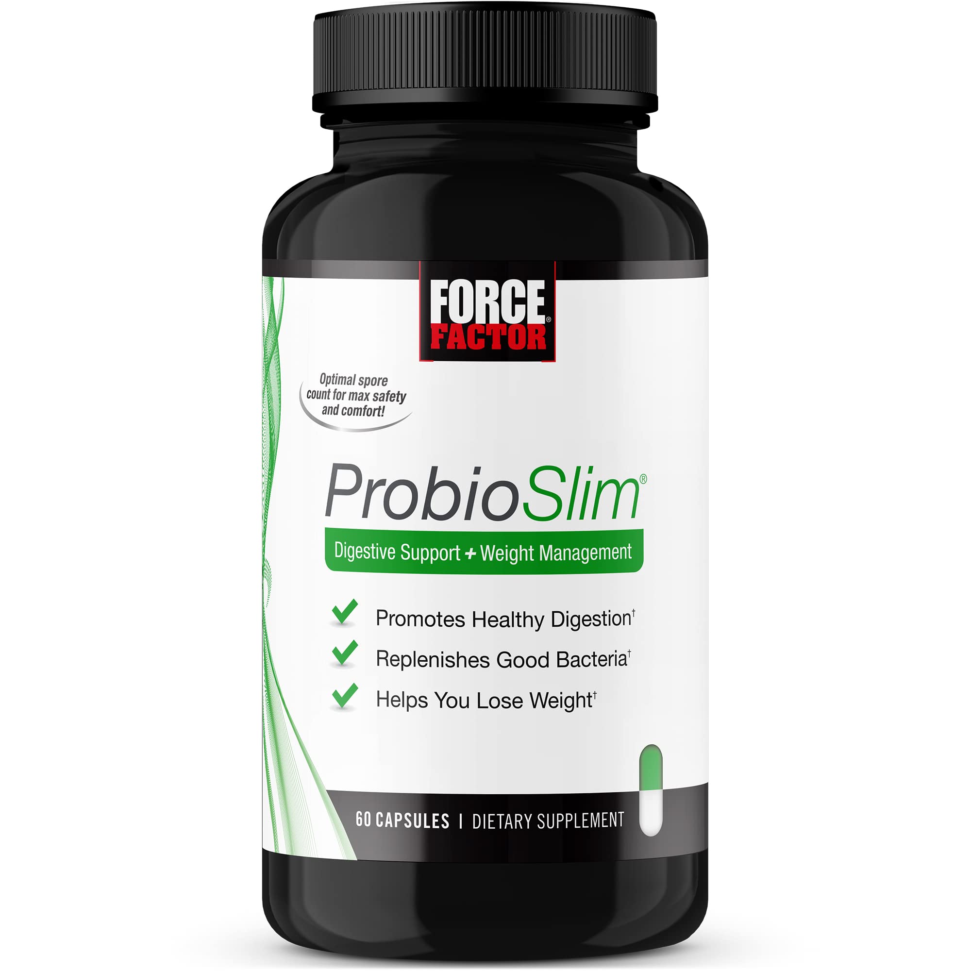 Force Factor ProbioSlim Probiotics for Women and Men, Probiotics for Digestive Health to Reduce Bloating, Gas, & Occasional Diarrhea, with Prebiotics, LactoSpore, & Green Tea for Energy, 60 Capsules, 60 Count (Pack of 1)