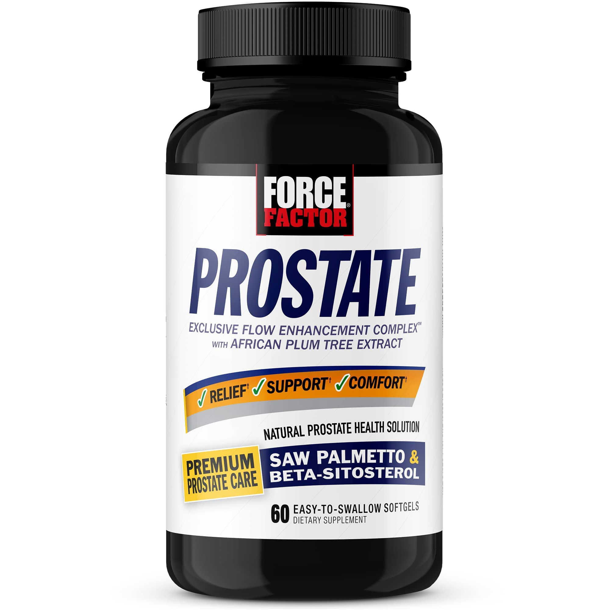 Force Factor Prostate Saw Palmetto, Pygeum & Beta Sitosterol Supplement for Men, Prostate Health/Size Support, Urinary Relief, Bladder Control, Reduce Nighttime Urination, 60 Softgels, 60 Count (Pack of 1)