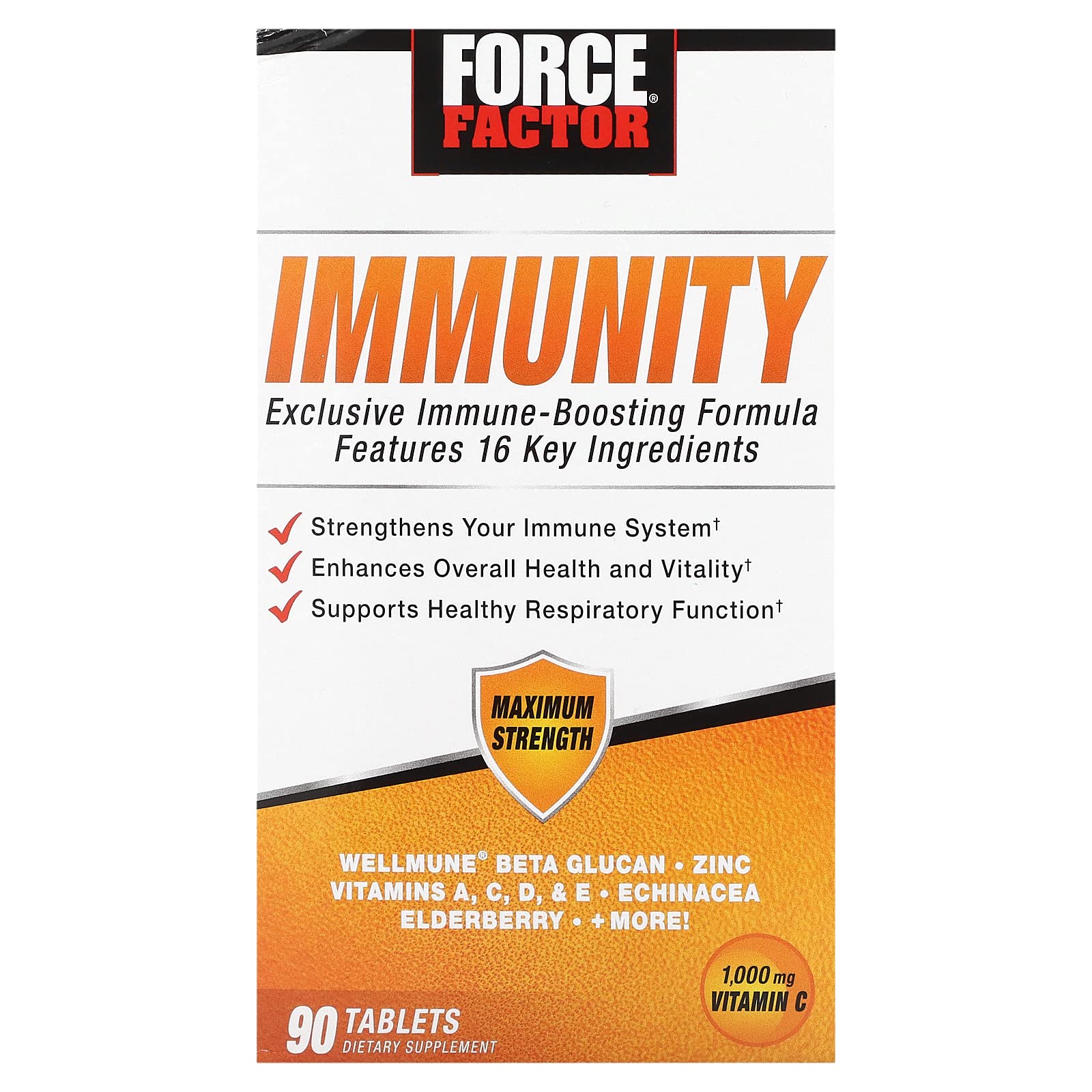 Force Factor Immunity, Immune Support Booster with Elderberry and 1000mg of Vitamin C, Plus Vitamin D, Zinc, Probiotics, Quercetin, Antioxidants, and Echinacea for Immune Health Defense, 90 Tablets, 90 Count (Pack of 1)