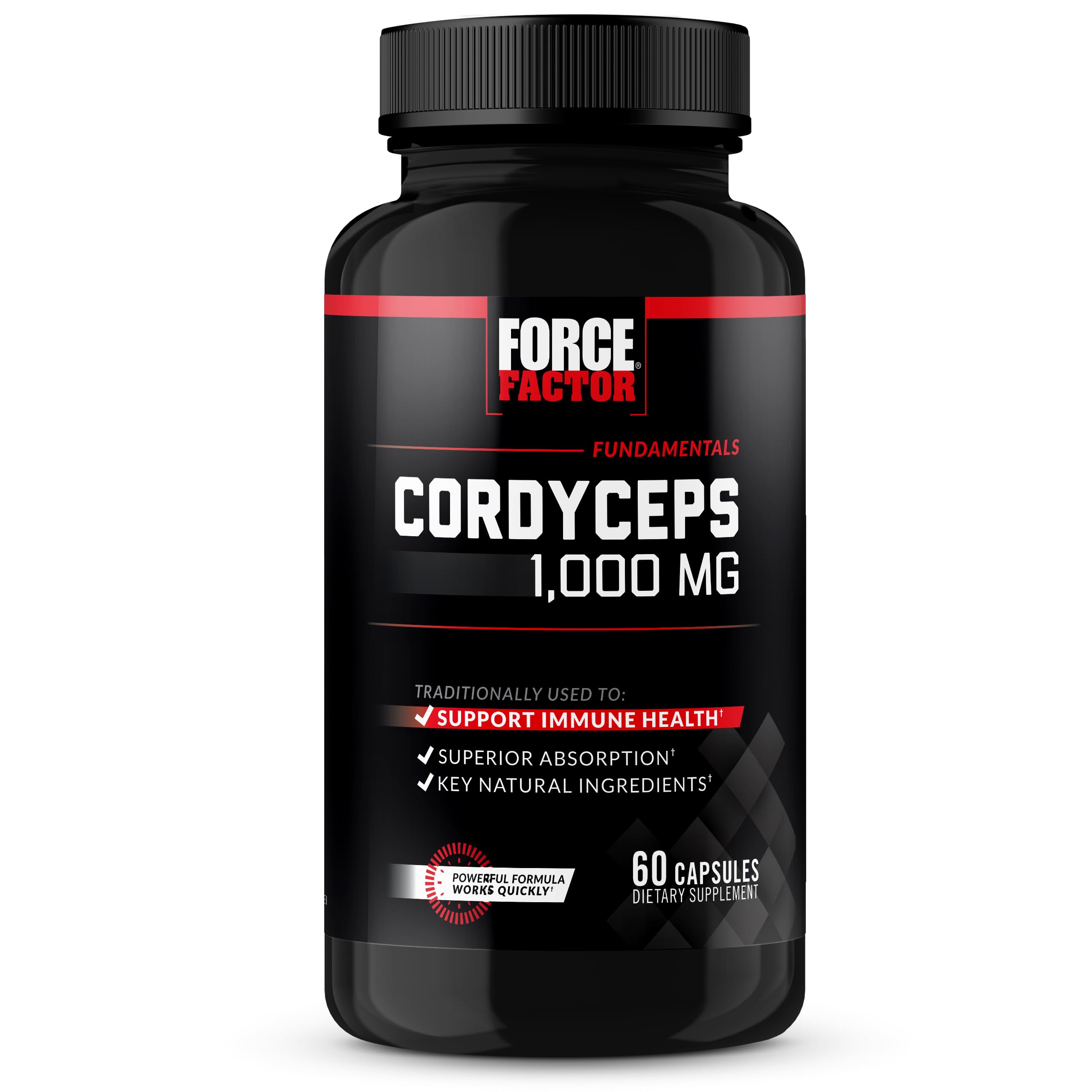 Force Factor Cordyceps Capsules with 1000mg of Cordyceps Sinensis Mushroom Extract, Traditionally Used to Improve Vitality, with BioPerine for Quick Absorption, Key Natural Ingredients, 60 Capsules, 60 Count (Pack of 1)