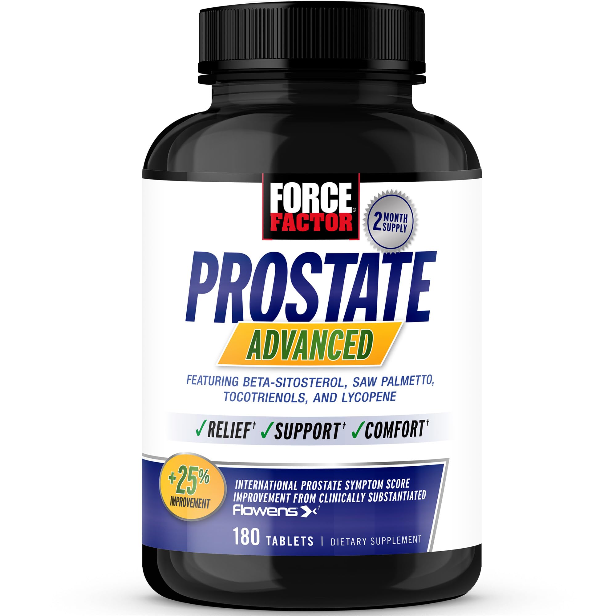Force Factor Prostate Advanced, Health Supplement for Men for Reducing Nighttime Bathroom Trips, Bladder & Urinary Relief, with Saw Palmetto, Beta-Sitosterol, 180 Tablets (1-Pack), 180 Count (Pack of 1)