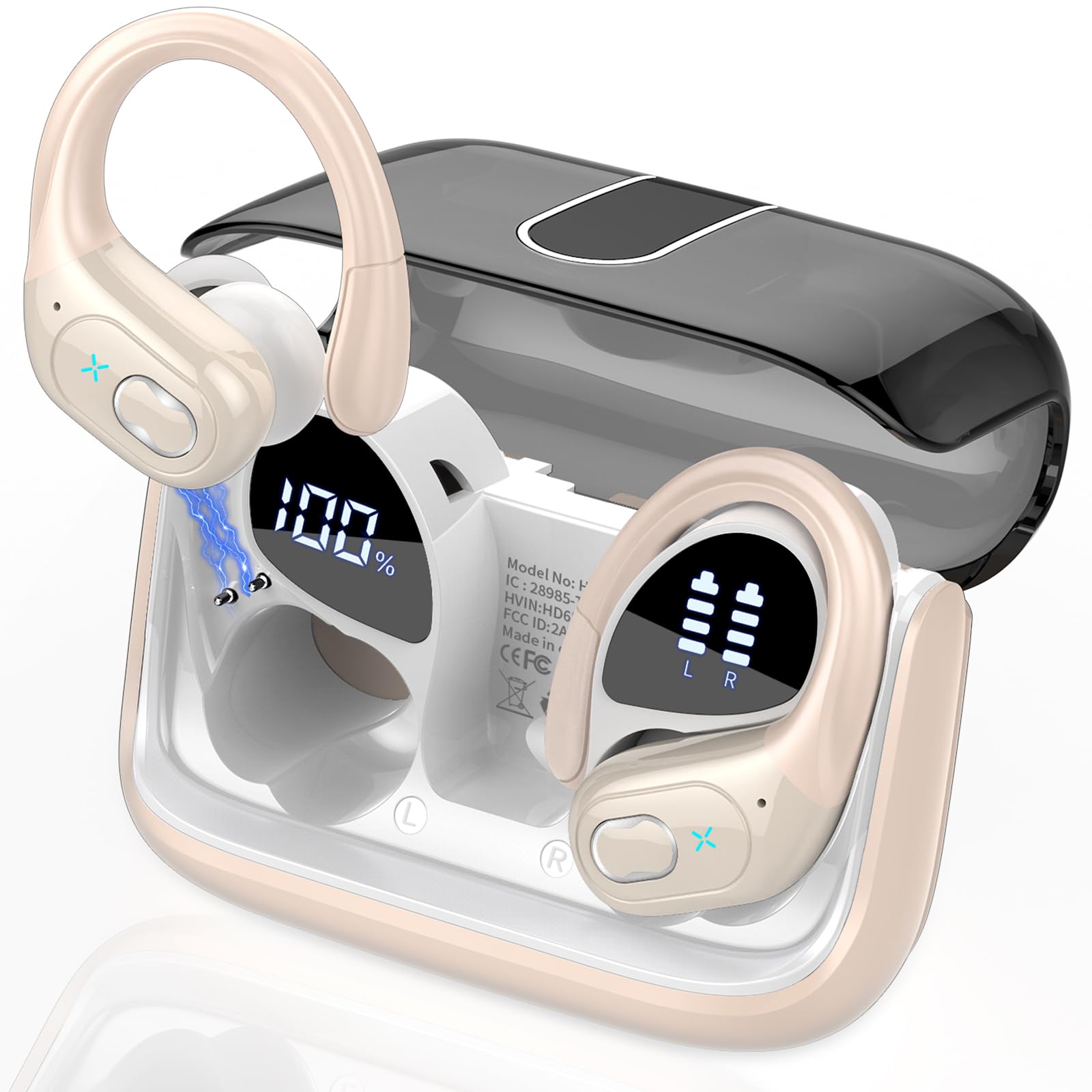 Wireless Earbuds 75hrs Bluetooth 5.4 Headphone Sport, 2026 Bluetooth Earbuds Stereo Deep Bass Over Ear Bud with Earhooks, ENC Noise Cancelling Mic, IPX7 Waterproof Earphone for Gym/Workout, Camel