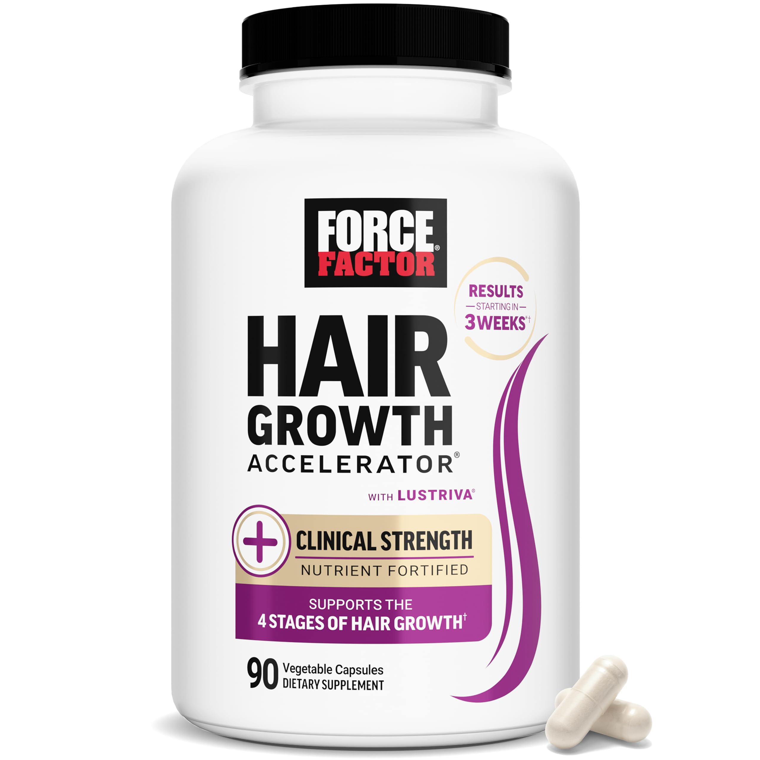 Force Factor Hair Growth Accelerator Multivitamin for Women & Men, with Lustriva, Biotin, Horsetail & Vitamins A, B12, C, D & E for Thicker Hair, Healthier Skin & Nails, 90 Capsules, 90 Count (Pack of 1), Capsules