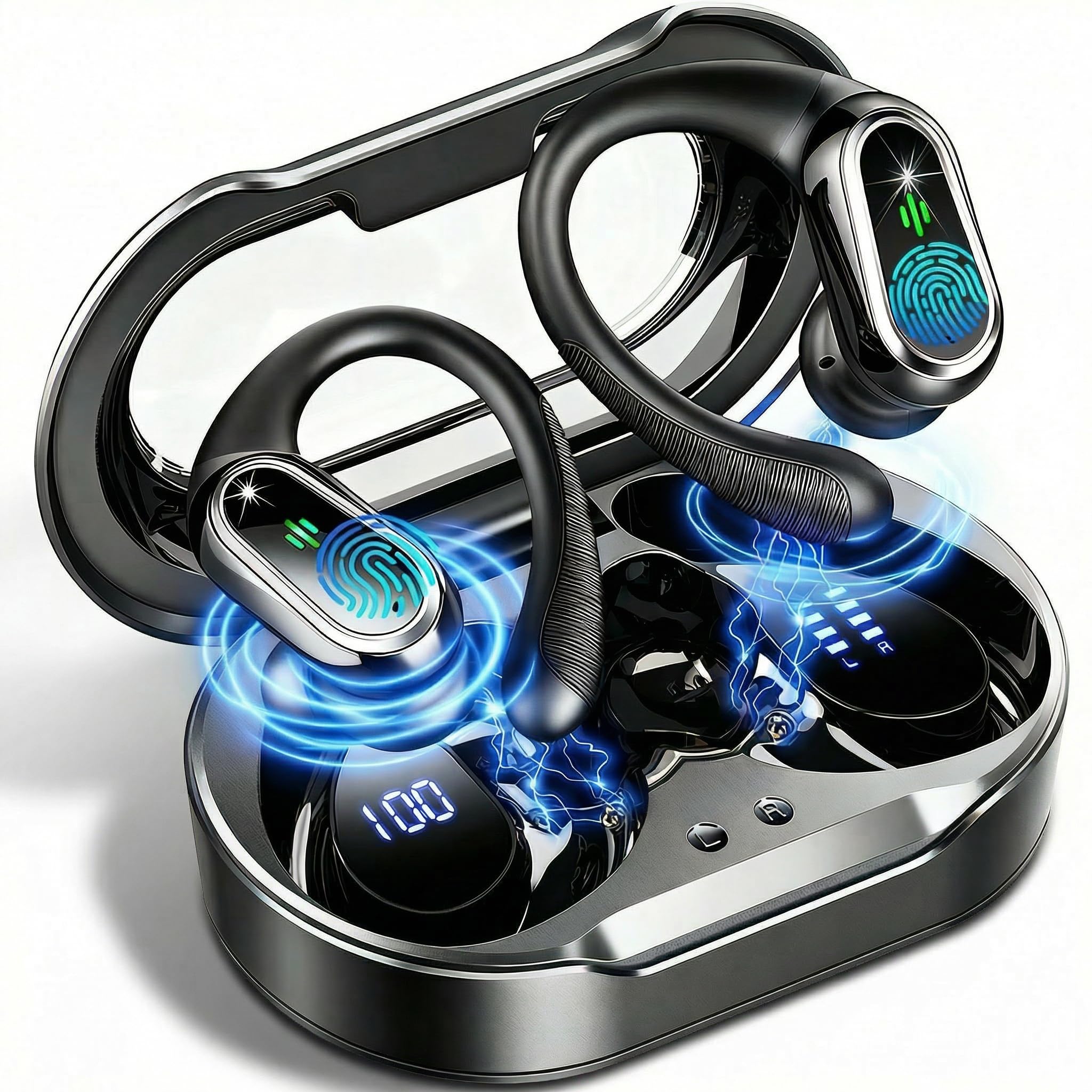 Wireless Earbuds, 2026 Bluetooth 5.4 Headphones Sport, 60Hrs HiFi Stereo Deep Bass Over-Ear buds with ENC Noise Cancelling Mic, IP7 Waterproof & LED Display Earphones with Earhooks for Workout/Running