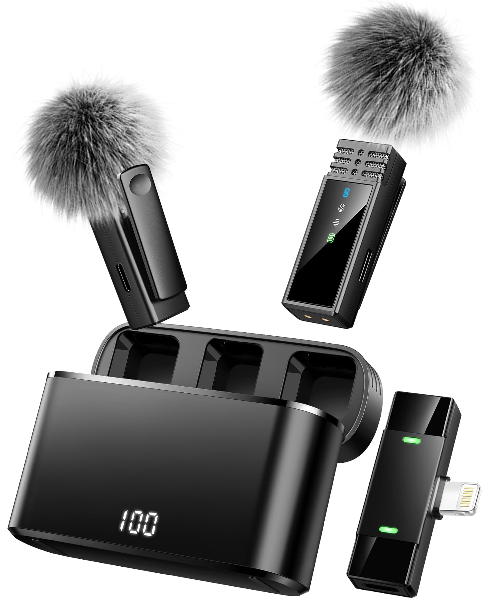 Wireless Lavalier Microphone for iPhone 15/16/17/Android, Lapel Mic with All-in-One 24H Charging Case, Noise Reduction, USB C Plug & Play Clip Mic for Video Recording,YouTube, TikTok, Podcast, Vlog