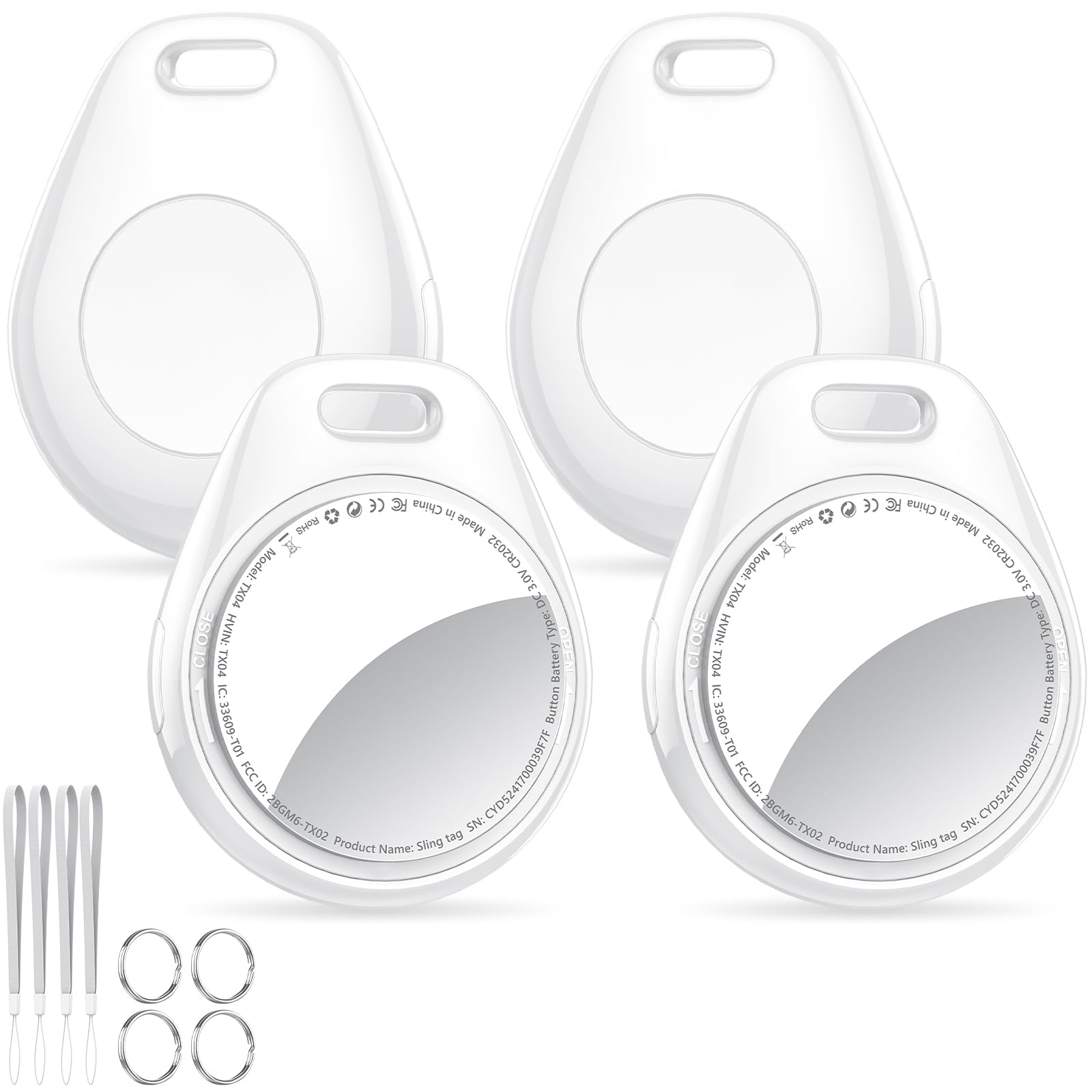 [iOS Only] Tukio Air Tracker Tags 4 Pack White, [Apple MFi Certified] Bluetooth Key Finder & Smart Item Locator Work with Apple Find My for Keys/Luggage/Bags/Suitcases/Car, 365-Day Replaceable Battery